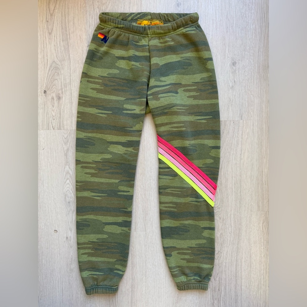 Aviator Nation Camo Jogger Pants with Neon 4 Stripe Size XS